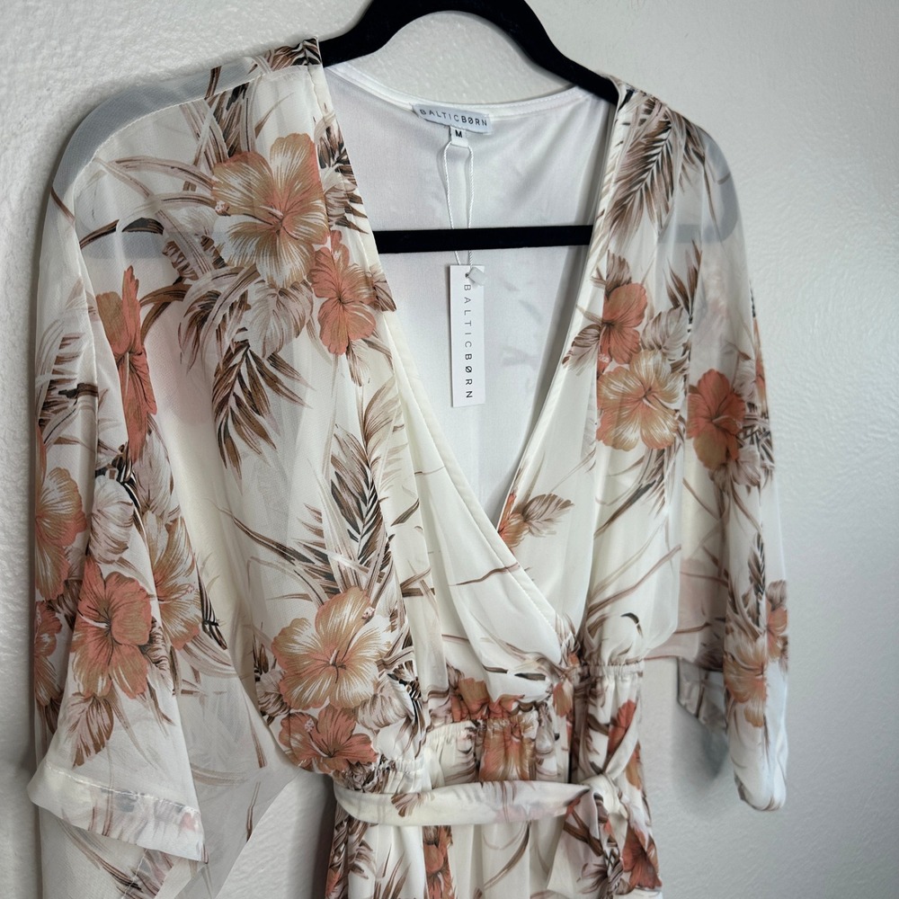 Baltic Born White Floral Kimono Sleeve Maxi Dress Terracotta Tropical Medium NWT - Picture 5 of 8